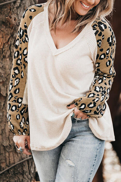 Plus Size Leopard Print V-Neck Raglan Sleeve Blouse Shirts & Tops Krazy Heart Designs Boutique   