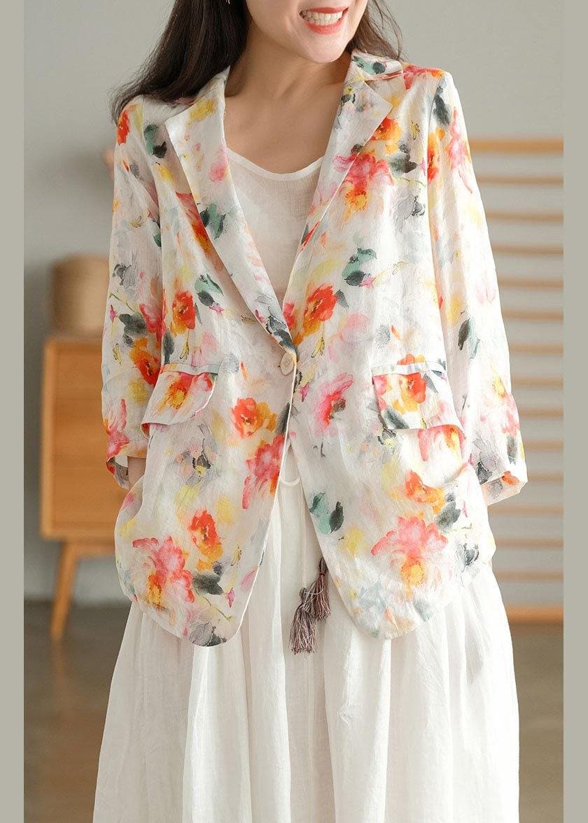 Beautiful Print Pockets Summer Ramie Coat GK-HTP210721